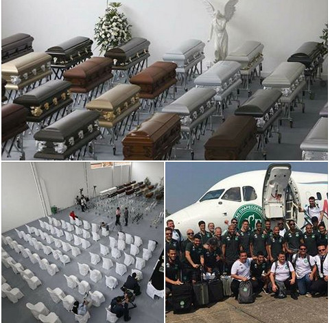 Voici: Les cercueils des footballeurs brésiliens tués dans un crash d'avion