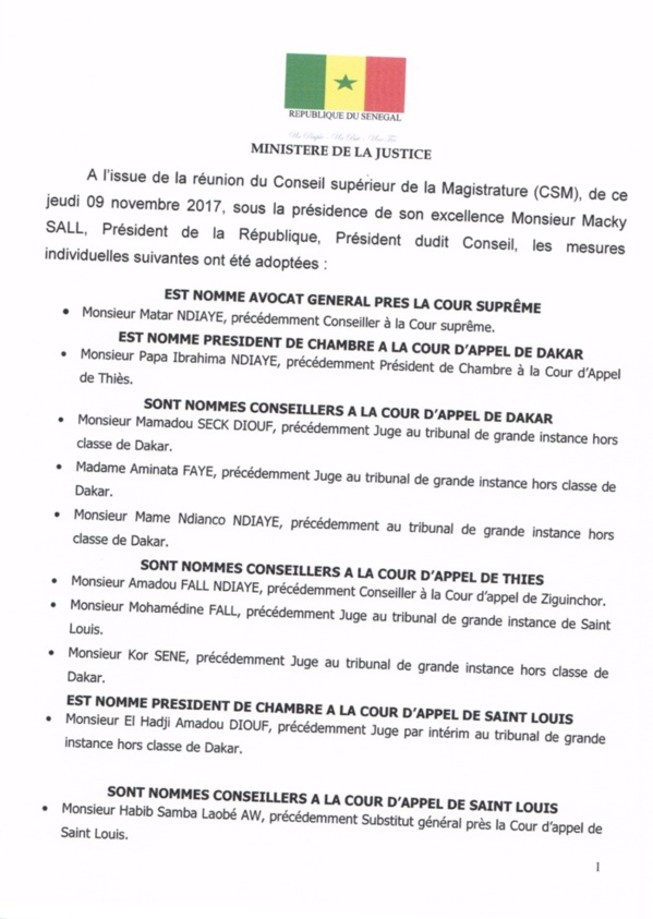 Des nouvelles nominations au Conseil supérieur de la Magistrature (Document) Des nouvelles nominations au Conseil supérieur de la Magistrature (Document)