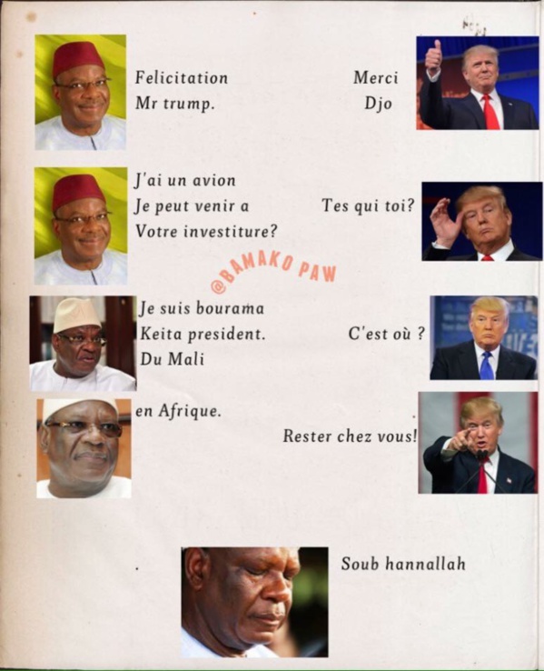 L'improbable échange de sms entre IBK et Trump qui déchaîne les réseaux sociaux !!! L'improbable échange de sms entre IBK et Trump qui déchaîne les réseaux sociaux !!!