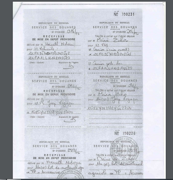 Vente " illégale " du matériel de la mairie de Ziguinchor: ces documents qui mouillent la douane Vente " illégale " du matériel de la mairie de Ziguinchor: ces documents qui mouillent la douane