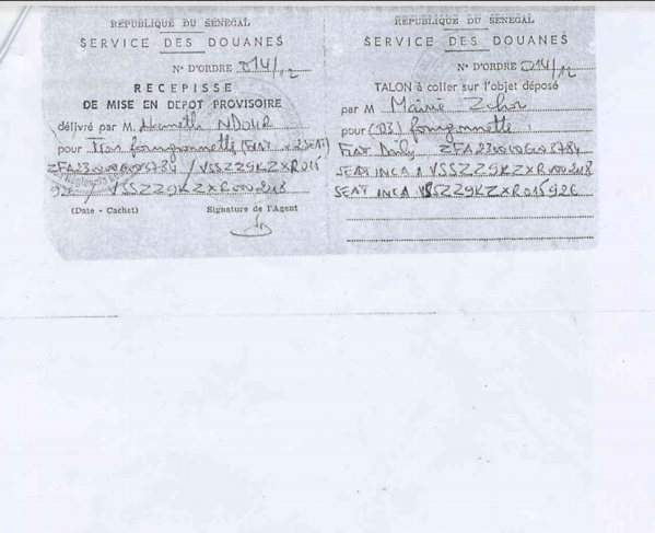 Vente " illégale " du matériel de la mairie de Ziguinchor: ces documents qui mouillent la douane Vente " illégale " du matériel de la mairie de Ziguinchor: ces documents qui mouillent la douane