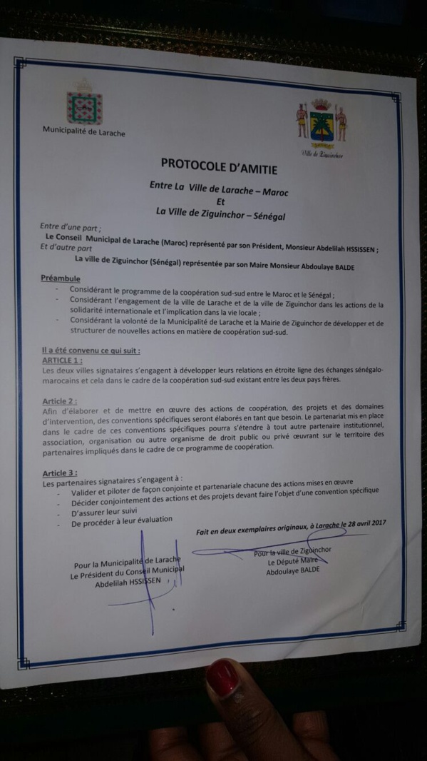 Le maire Abdoulaye Baldé, connecte Ziguinchor avec une ville Marocaine (Document) Le maire Abdoulaye Baldé, connecte Ziguinchor avec une ville Marocaine (Document)