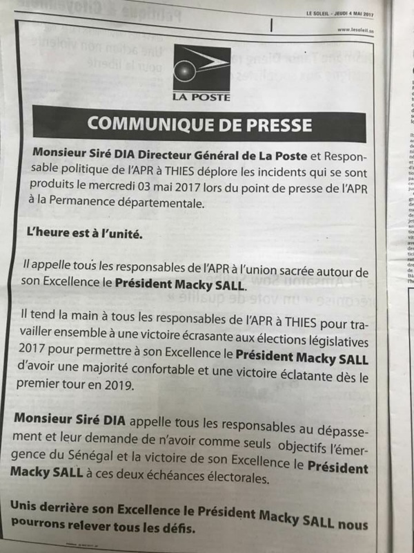 Quand le DG de la poste insulte la république dans un communiqué laconique Quand le DG de la poste insulte la république dans un communiqué laconique
