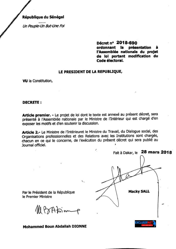 L'intégralité du projet de loi instaurant le parrainage L'intégralité du projet de loi instaurant le parrainage