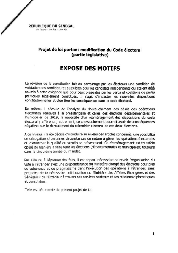 L'intégralité du projet de loi instaurant le parrainage