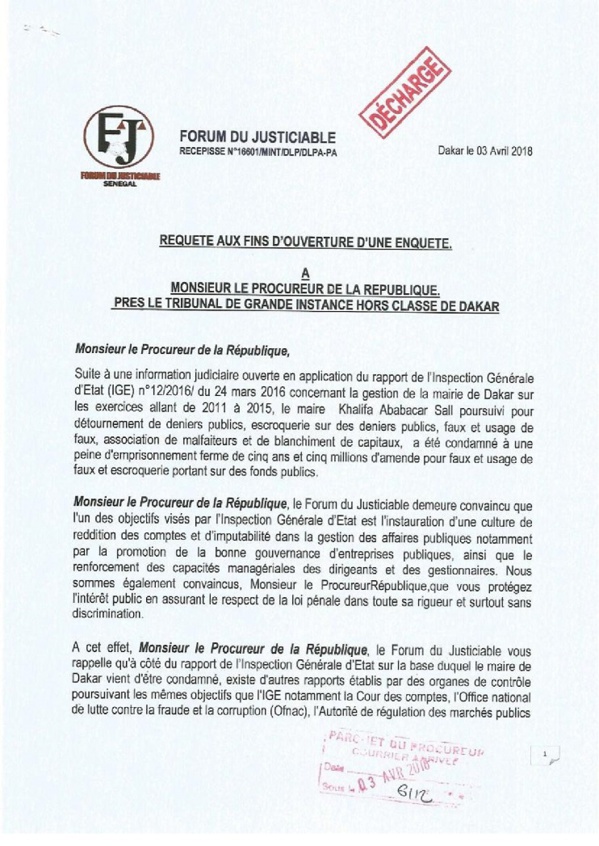 L'étau se resserre autour de Cheikh Kanté: une requête déposée sur la table procureur... (Documents) L'étau se resserre autour de Cheikh Kanté: une requête déposée sur la table procureur... (Documents)