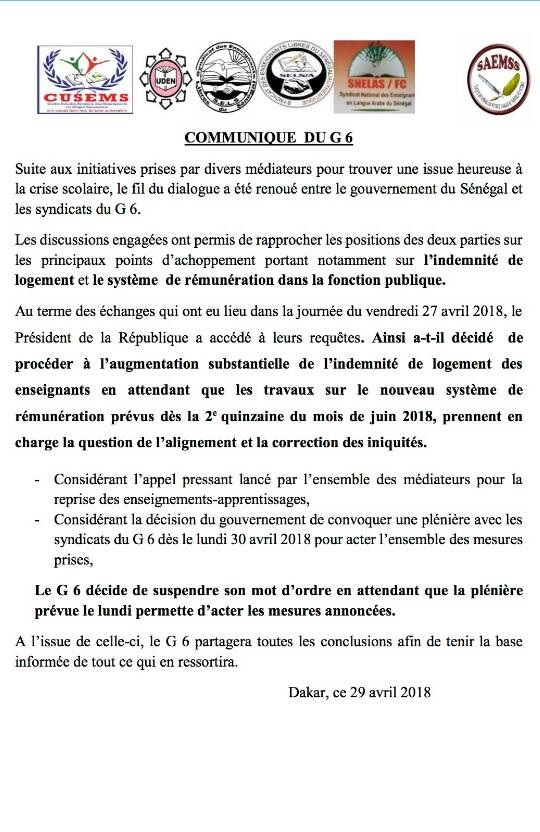 Dernière minute : Les enseignants décident de suspendre la gréve (Document)