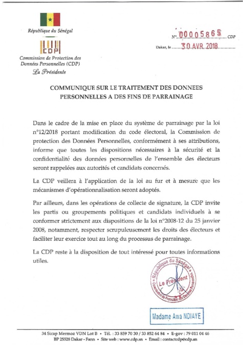 Awa Ndiaye met en garde sur  le traitement des données personnelles à des fins de parrainage