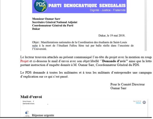 Le PDS présente ses excuses à la Coordination des étudiants de Saint-Louis (Document)