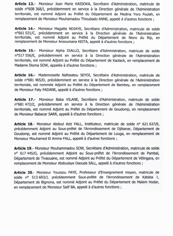 Urgent: Décrets portant nomination d'Adjoints au Préfet et de Sous-préfets (DOCUMENTS) Urgent: Décrets portant nomination d'Adjoints au Préfet et de Sous-préfets (DOCUMENTS)