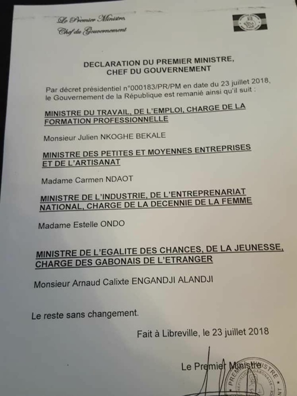 Gabon : un remaniement ministériel aux allures de jeu de chaises musicales Gabon : un remaniement ministériel aux allures de jeu de chaises musicales