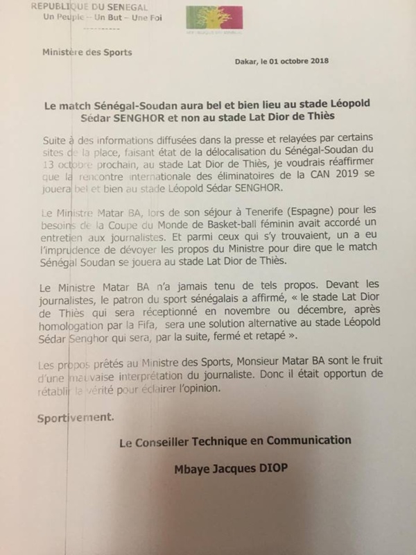 Sénégal vs Soudan: ce sera Léopold Sedard Senghor et non Lat Dior Sénégal vs Soudan: ce sera Léopold Sedard Senghor et non Lat Dior