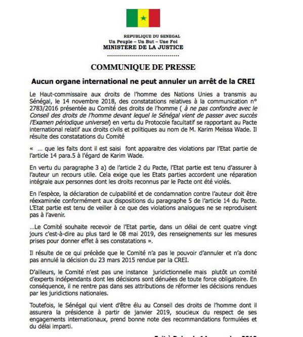 L’ONU demande le réexamen de l’affaire Karim Wade: Ismaïla Madior Fall dément avec des arguments