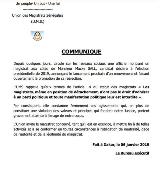 L'UMS dénonce le ralliement du juge Omar Boun Khatab Sylla à l'APR