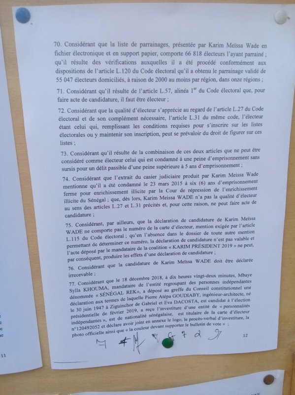 Les raison de l'élimination des candidats Karim Wade et Khalifa Sall (Documents) Les raison de l'élimination des candidats Karim Wade et Khalifa Sall (Documents)