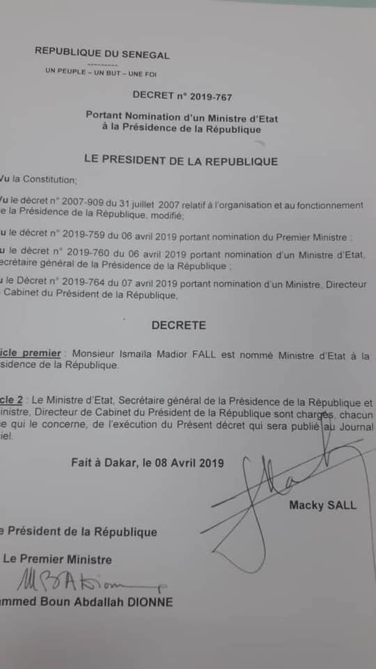 Urgent: Ismaïla Madior Fall nommé ministre d'Etat...