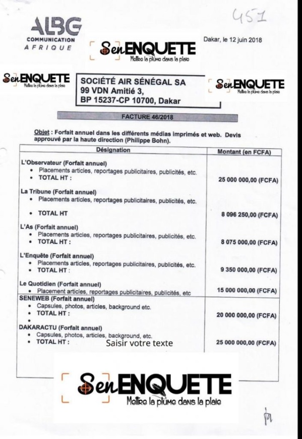 Quand Bohn s’offre dix organes de presse à près de 200 millions de FCFA(Documents) Quand Bohn s’offre dix organes de presse à près de 200 millions de FCFA(Documents)