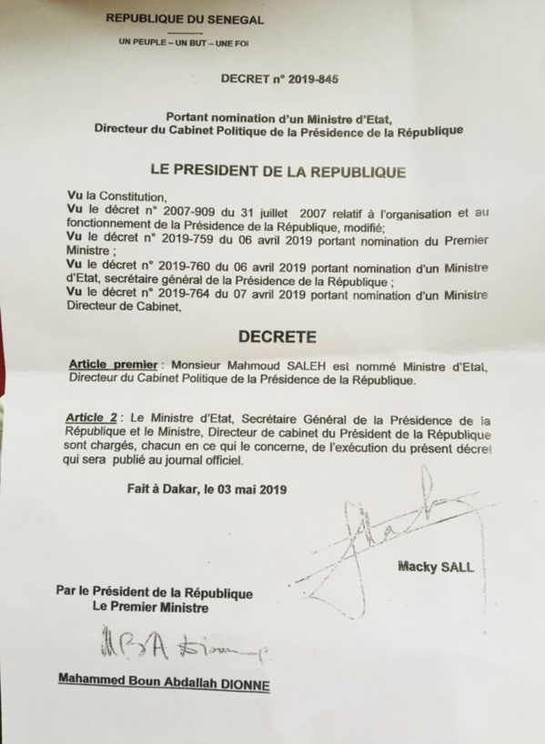 Mahmout Saleh: Nommé aussi directeur de cabinet politique de Macky Sall Mahmout Saleh: Nommé aussi directeur de cabinet politique de Macky Sall