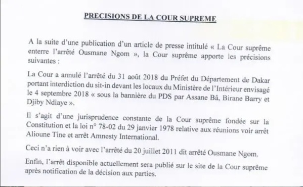 Annulation de l’arrêté Ousmane Ngom : la Cour suprême dément l’information Annulation de l’arrêté Ousmane Ngom : la Cour suprême dément l’information