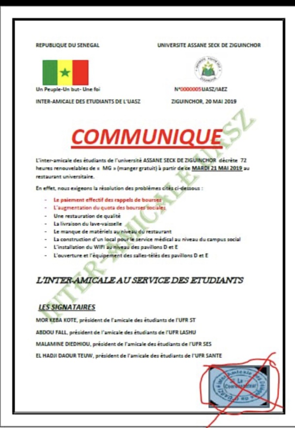 Université de Ziguinchor: Les étudiants décrètent 3 jours de gréve