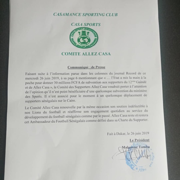 30 millions FCFA de subventions aux supporters: 