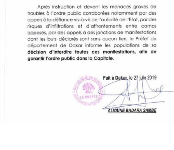 Le préfet de Dakar interdit toutes les manifestations prévues ce vendredi