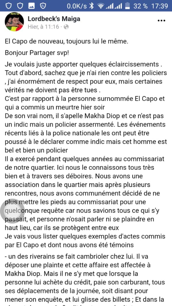 Thies: Le policier El Capo traînerait derrière lui plusieurs casseroles