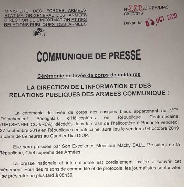 Levée du corps : Macky rend les honneurs ce vendredi aux 3 militaires tombés en Centrafrique