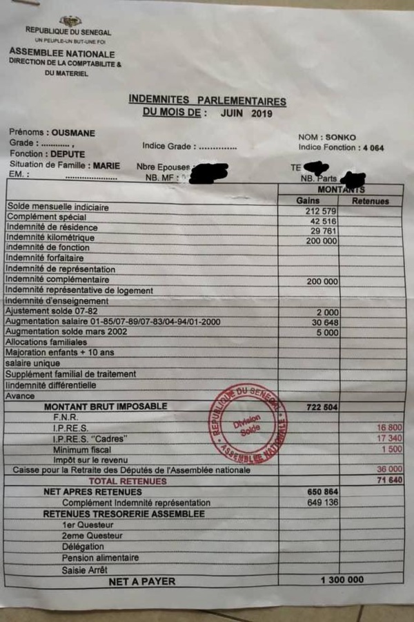 Impôts des députés : Sonko répond à Decroix et publie son bulletin de salaire