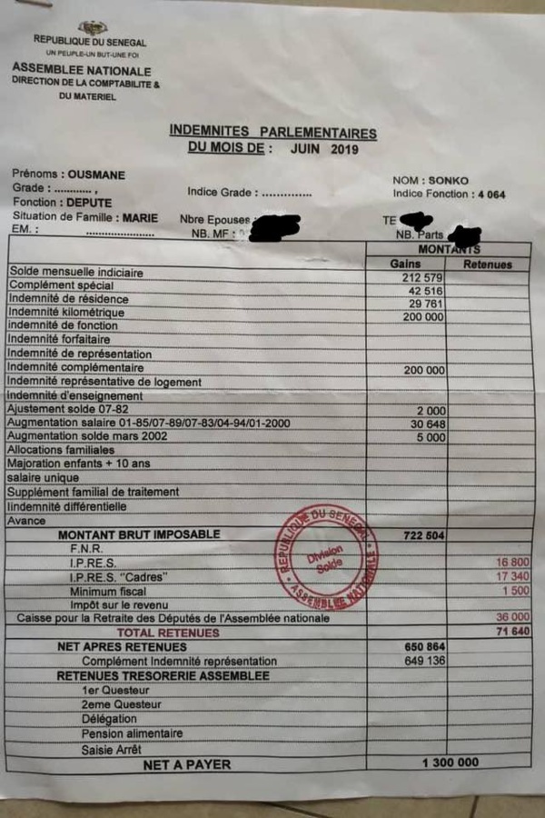 Impôts des députés : Sonko répond à Decroix et publie son bulletin de salaire Impôts des députés : Sonko répond à Decroix et publie son bulletin de salaire