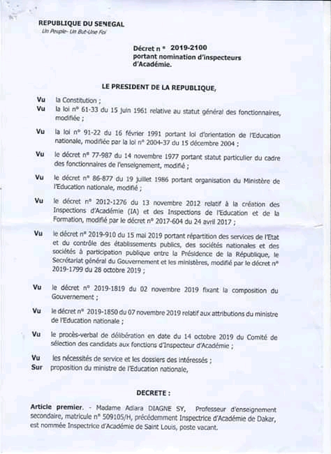 Siaka Goudiaby n'est plus l'inspecteur d’académie de Ziguinchor (Documents)