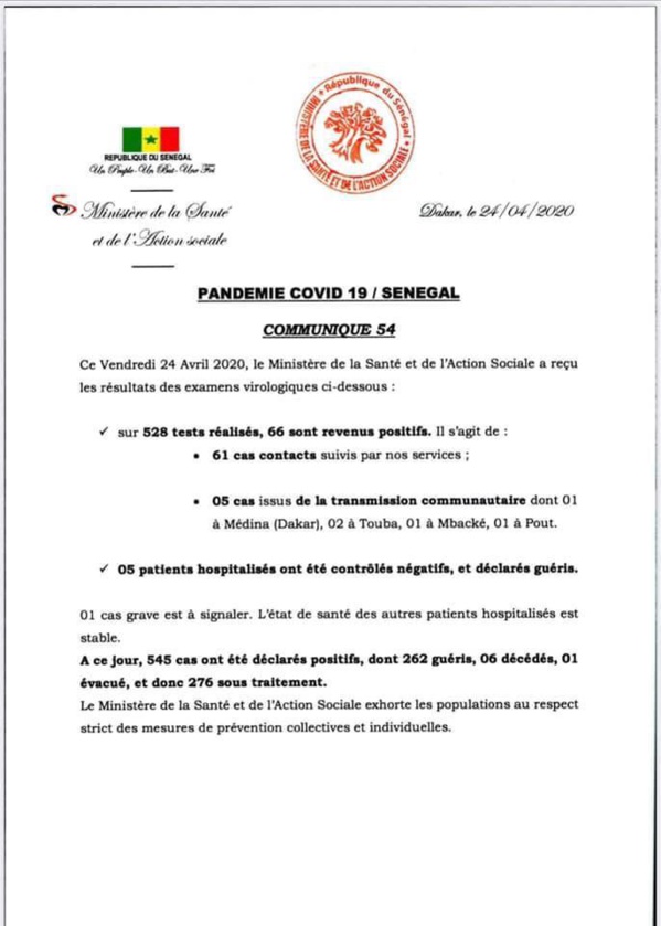 Coronavirus au Sénégal : 66 nouveaux cas testés positifs Coronavirus au Sénégal : 66 nouveaux cas testés positifs