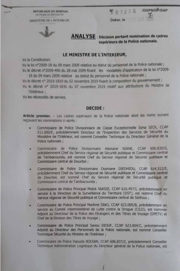 Nominations: Aly Ngouille Ndiaye chamboule la police (Documents)