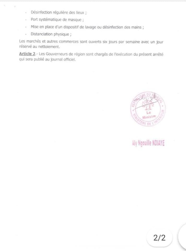 Lieux de cultes, marchés... Voici les nouvelles mesures prises par le ministre de l'intérieur (Documents)