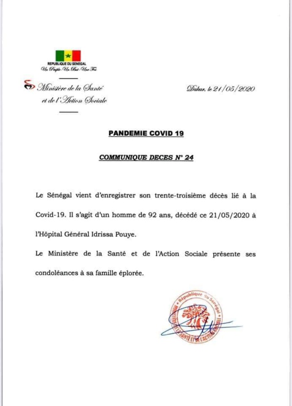 Covid-19: Le Sénégal vient de dépasser la barre des 40 décès Covid-19: Le Sénégal vient de dépasser la barre des 40 décès