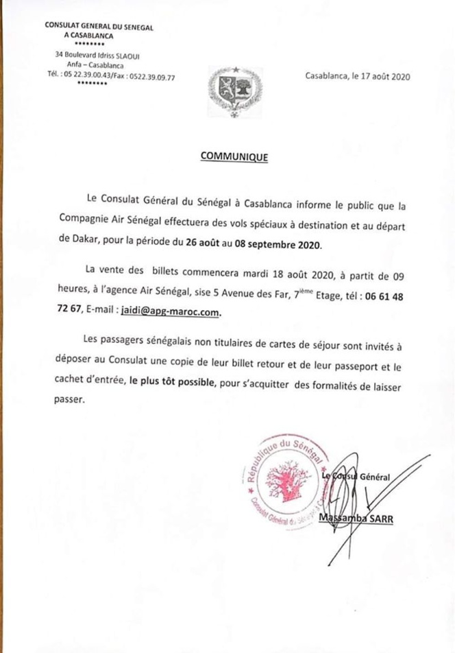 Air Sénégal SA reprend ses vols: le consulat du Sénégal à Casablanca précise... Air Sénégal SA reprend ses vols: le consulat du Sénégal à Casablanca précise...
