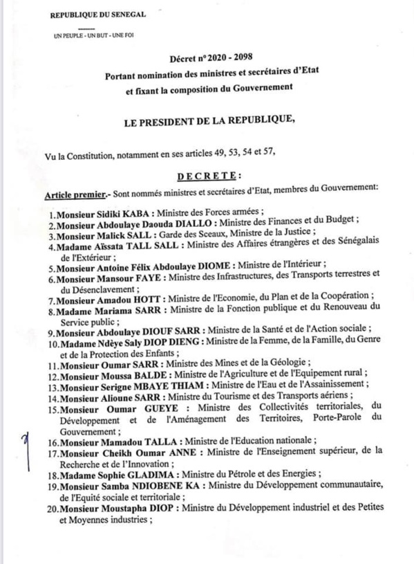 Voici la liste complète des membres du nouveau gouvernement Voici la liste complète des membres du nouveau gouvernement