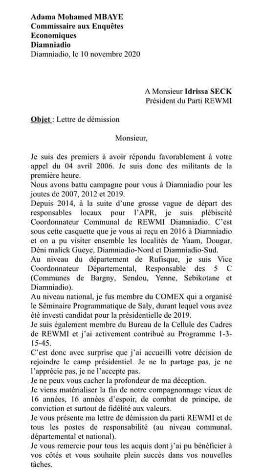 Le coordinateur de Rewmi Diamniadio ne cache pas sa déception après le ralliement d'Idy
