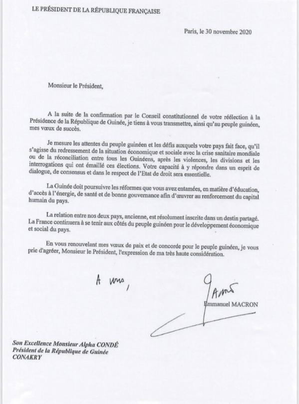 Dernière minute: Emmanuel Macron félicite Alpha Condé (Document)