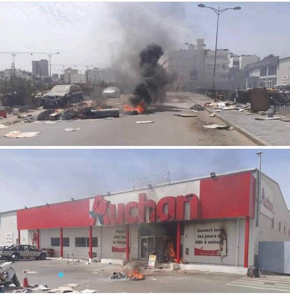 Liberte6:  Des Manifestants incendient le magasin Auchan  et les 2 voix