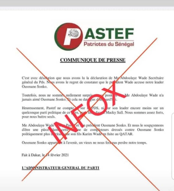 Un faux communiqué de Pastef chargeant Me Wade circule Un faux communiqué de Pastef chargeant Me Wade circule