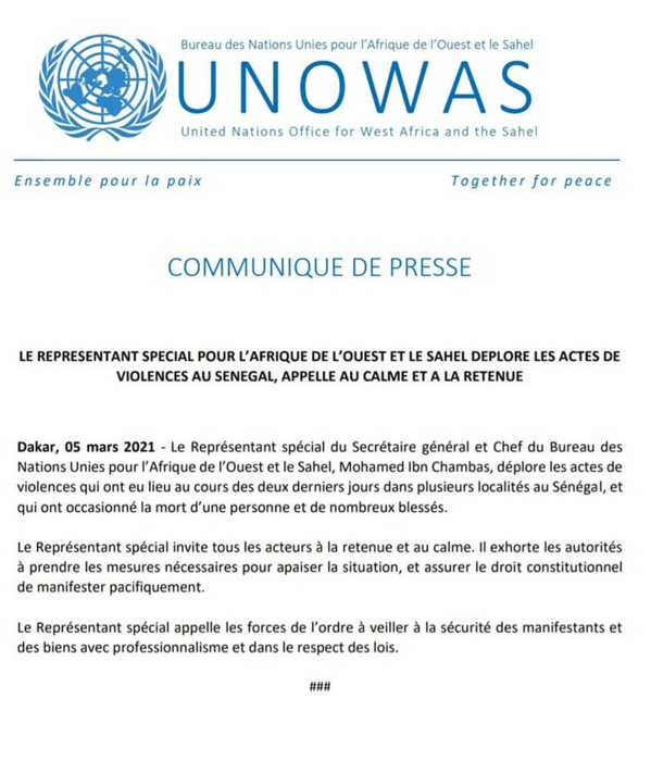 L’ONU exhorte Macky SALL à prendre les mesures nécessaires pour apaiser la situation L’ONU exhorte Macky SALL à prendre les mesures nécessaires pour apaiser la situation
