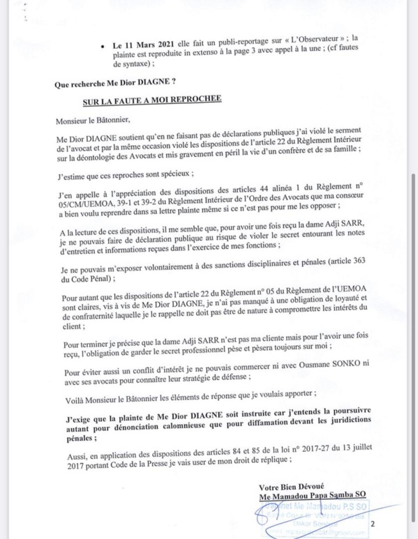 Me Papa Samba So: « Je n’ai jamais rédigé la plainte de Adji Sarr, j’entends poursuive Dior Diagne pour dénonciation calomnieuse »