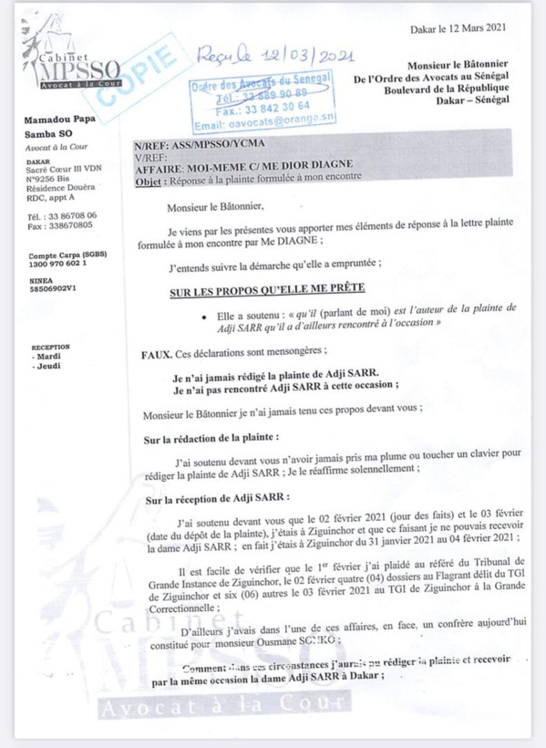 Me Papa Samba So  : «J’ai reçu Adji Sarr quinze jours auparavant...  »