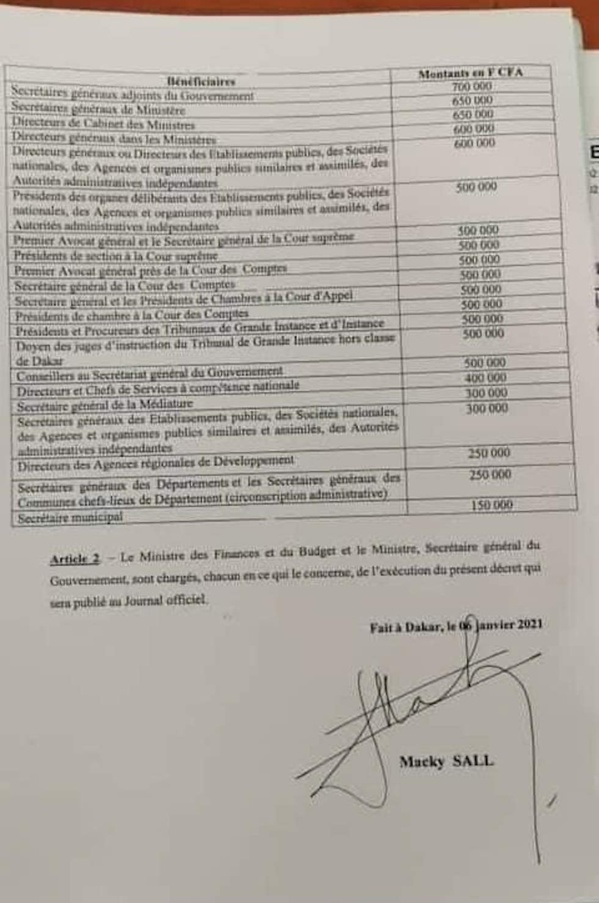 Indemnité forfaitaire mensuelle : Macky Sall "gâte"  les DG, SG, PCA...