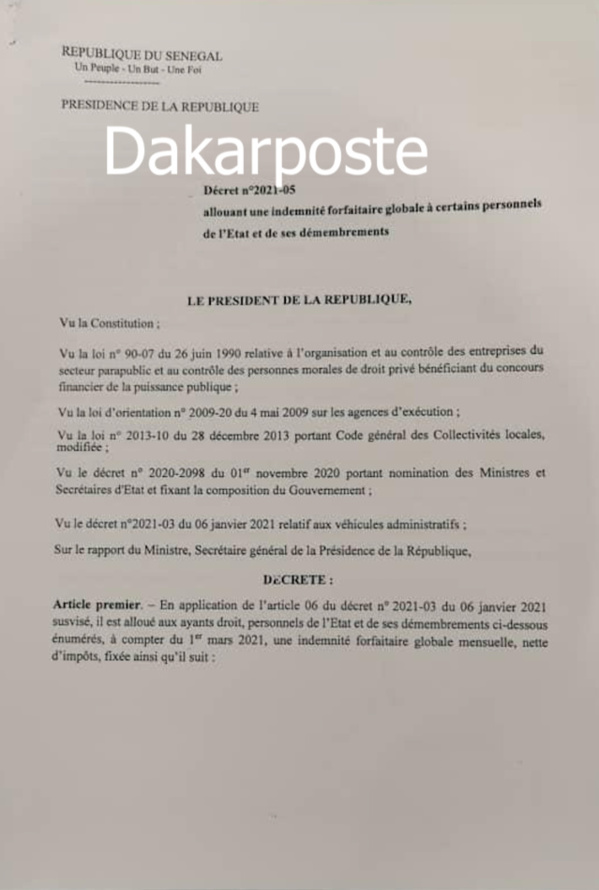 Indemnité forfaitaire mensuelle : Macky Sall "gâte" les DG, SG, PCA... Indemnité forfaitaire mensuelle : Macky Sall "gâte" les DG, SG, PCA...