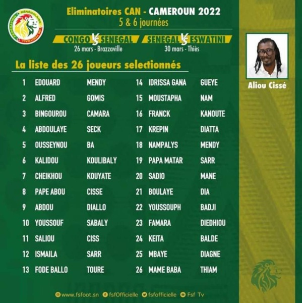 Équipe nationale de football: 5 nouveaux joueurs convoqués par Aliou Cissé Équipe nationale de football: 5 nouveaux joueurs convoqués par Aliou Cissé