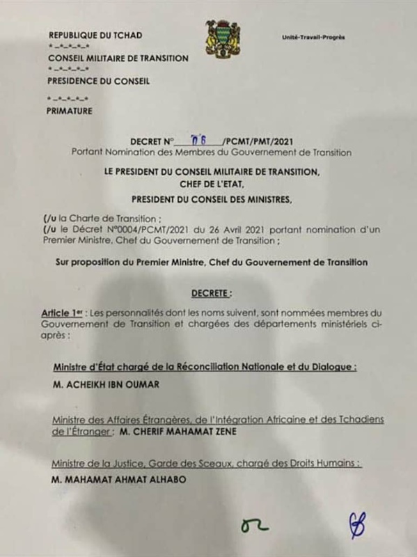 Nouveau gouvernement au Tchad: La junte publie une liste de 40 ministres Nouveau gouvernement au Tchad: La junte publie une liste de 40 ministres