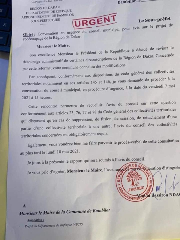URGENT: Macky Sall ordonne la révision du découpage administratif de la région de Dakar (Document) URGENT: Macky Sall ordonne la révision du découpage administratif de la région de Dakar (Document)