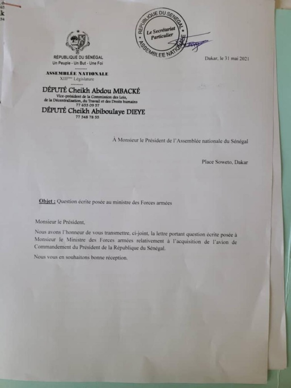 Avion présidentiel : La correspondance des députés !